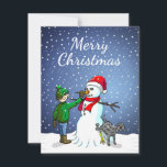 Merry Christmas Snowman Holiday Card<br><div class="desc">Merry Christmas Card with an illustration of a boy and dog building a snowman.</div>