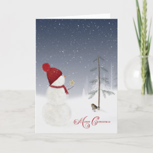 Merry Christmas snowman Holiday Card