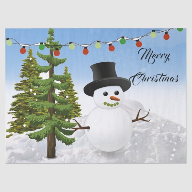 Merry Christmas Snowman Holiday Decoupage Craft  Tissue Paper (Front)