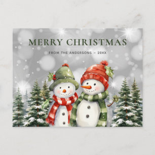 Merry Christmas Snowman Holiday Postcard