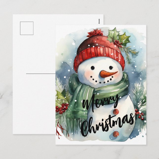 Merry Christmas Snowman Holiday Postcard (Front/Back)