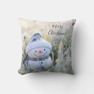 Merry Christmas Snowman Holiday Throw Pillow