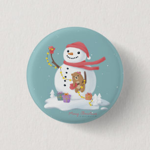 Merry Christmas: Snowman Illustration Art 3 Cm Round Badge