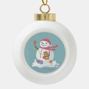Merry Christmas: Snowman Illustration Art Ceramic Ball Christmas Ornament