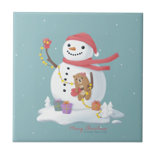 Merry Christmas: Snowman Illustration Art Tile (Front)