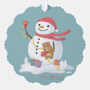 Merry Christmas: Snowman Illustration Art Tree Decoration Card