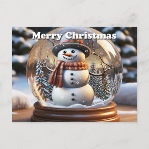 Merry Christmas Snowman in Snow Globe Announcement Postcard
