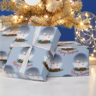 Merry Christmas Snowman In Snow Globe Wrapping Paper