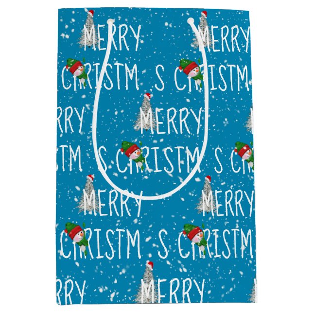 Merry Christmas Snowman in Snowflakes Medium Gift Bag (Front)