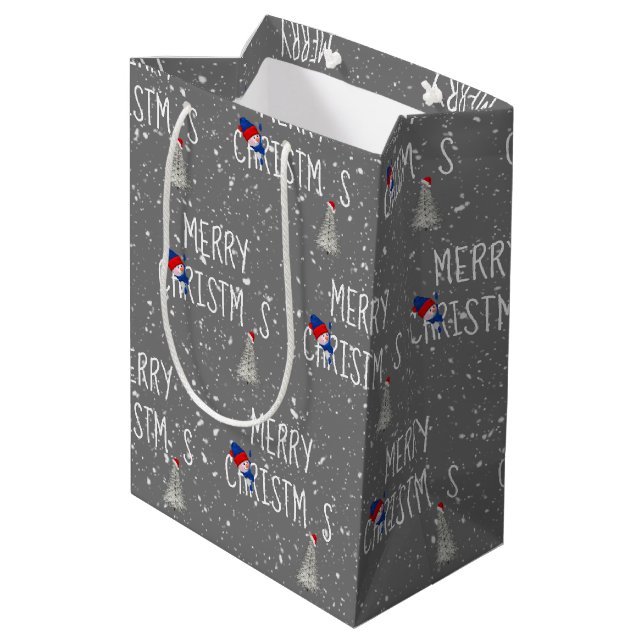 Merry Christmas Snowman in Snowflakes Medium Gift Bag (Back Angled)