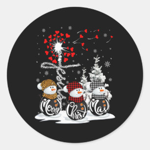 Merry Christmas Snowman Leopard Buffalo Red Plaid Classic Round Sticker
