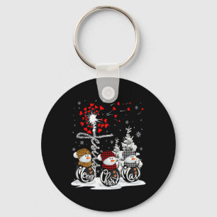 Merry Christmas Snowman Leopard Buffalo Red Plaid  Key Ring