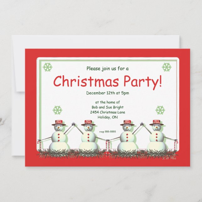 Merry Christmas Snowman Line Party Invitation (Front)