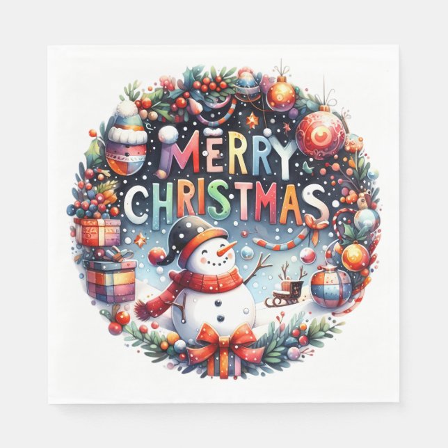 Merry Christmas Snowman  Napkin (Front)