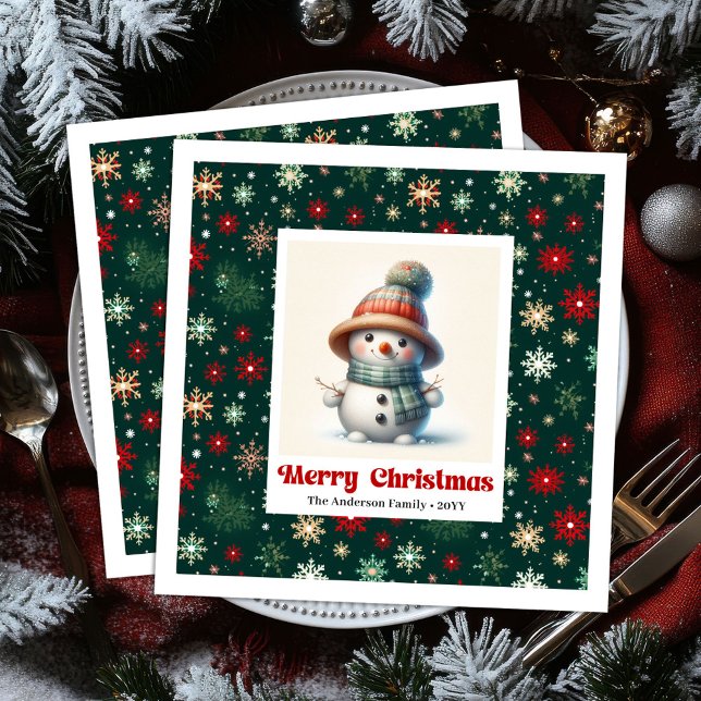 Merry Christmas Snowman Napkins Personalized Custo (Merry Christmas Snowman Napkins Personalized Custom Name Art

)