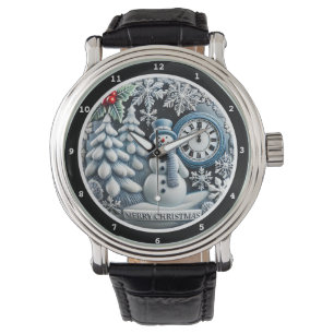 Merry Christmas Snowman on a Decorative Watch