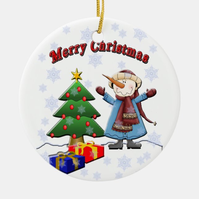 Merry Christmas Snowman Ornament (Front)