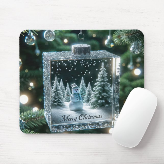 Merry Christmas Snowman Ornament Mouse Mat (With Mouse)