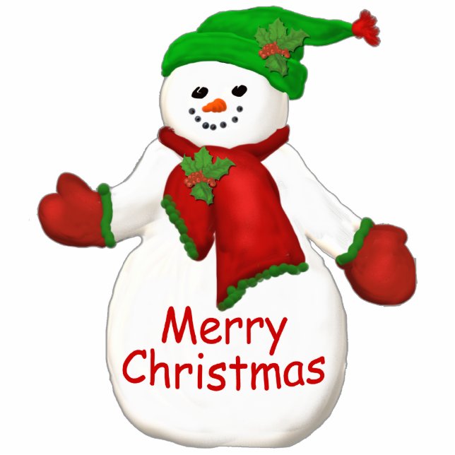 Merry Christmas Snowman Ornament Photo Sculpture Decoration (Front)
