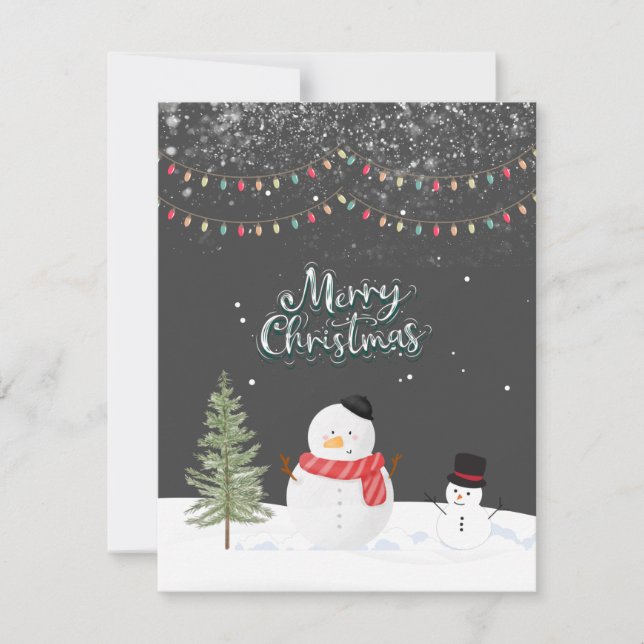 Merry Christmas snowman outside in the winter grey Card (Front)