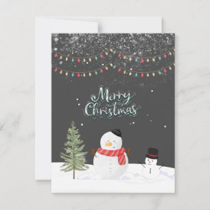Merry Christmas snowman outside in the winter grey Card