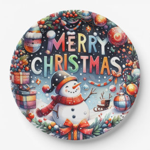 Merry Christmas Snowman  Paper Plate