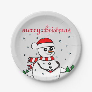 Merry Christmas Snowman  Paper Plate