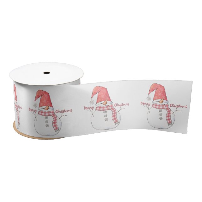 Merry Christmas Snowman Pattern  Satin Ribbon (Spool)