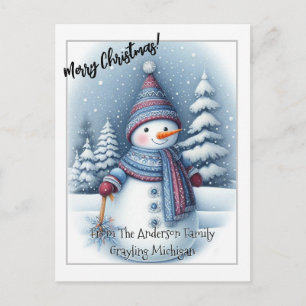 Merry Christmas Snowman, Personalised Postcard