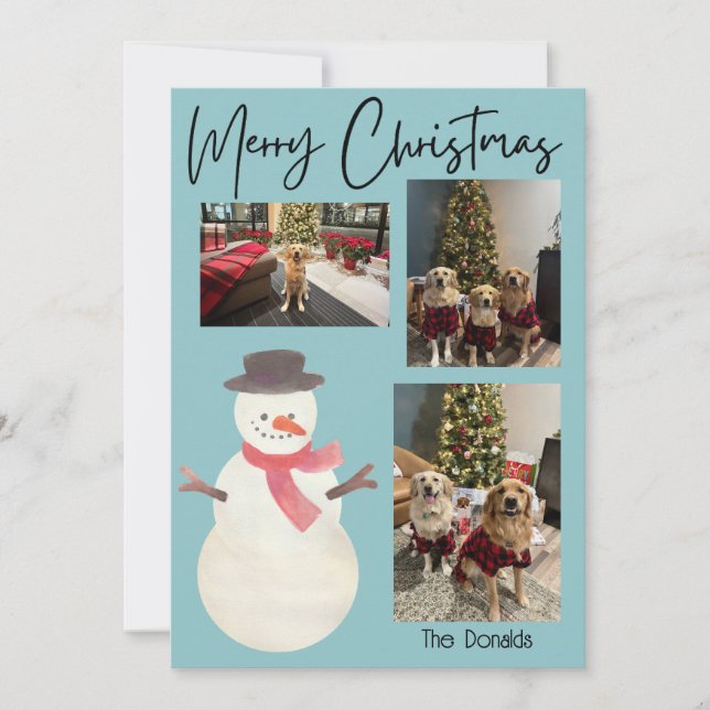 Merry Christmas Snowman Photo Card (Front)
