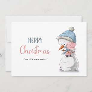 Merry Christmas Snowman Pig Business Logo Holiday Card