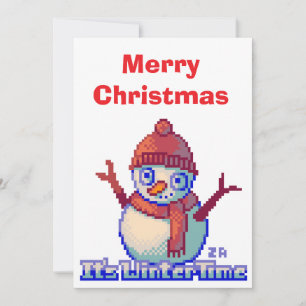 Merry Christmas Snowman Pixel Art Invitation