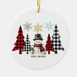 Merry Christmas Snowman Plaid Christmas Tree Ceramic Tree Decoration