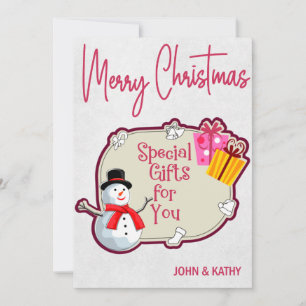 Merry Christmas Snowman Presents Holiday Card