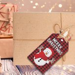 Merry Christmas Snowman Red Black Buffalo Plaid Gift Tags<br><div class="desc">This fun snowman will bring a smile to everyone's face as he wishes them Merry Christmas. Placed on a classic black and red buffalo plaid,  this gift tag is simple and fun. This label can be customised with your name and message on the back.</div>