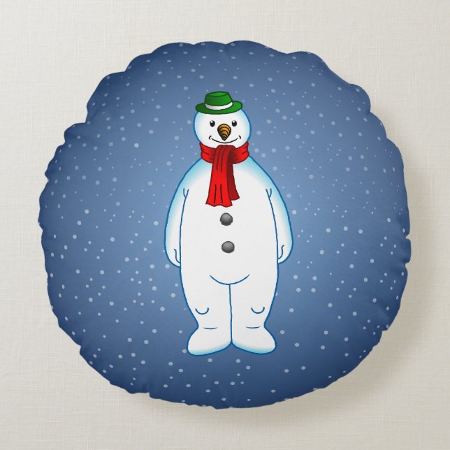 Merry Christmas Snowman Round Cushion (Front)