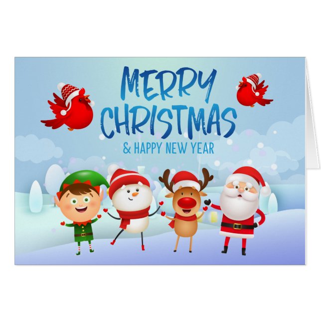 Merry Christmas Snowman Santa Claus Rudolph Elf (Front Horizontal)