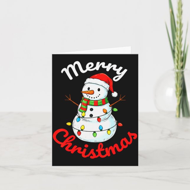Merry Christmas Snowman Santa Hat Holiday Kids Men Card (Front)
