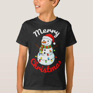 Merry Christmas Snowman Santa Hat Holiday Kids Men T-Shirt