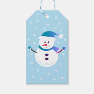 Merry Christmas Snowman Snowflakes Blue Gift Tags