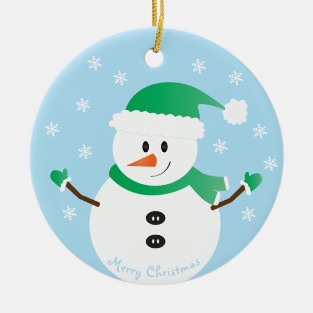 Merry Christmas Snowman Snowflakes Ceramic Tree Decoration (Front)