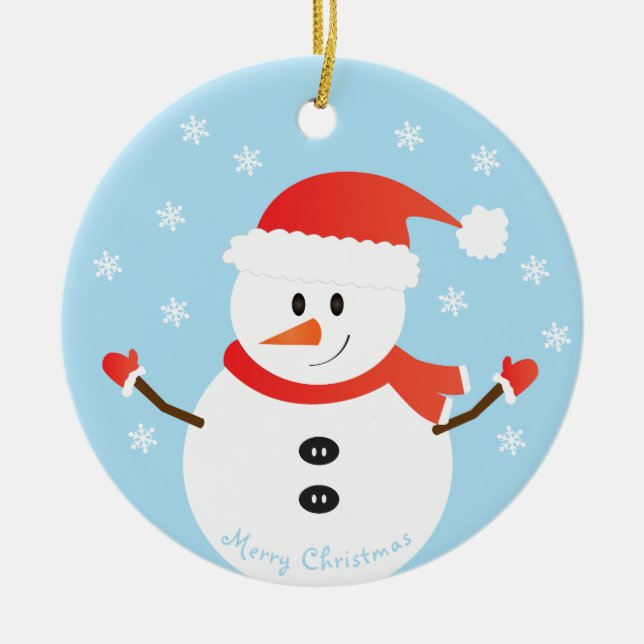 Merry Christmas Snowman Snowflakes Ceramic Tree Decoration (Front)