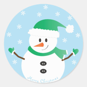 Merry Christmas Snowman Snowflakes Classic Round Sticker