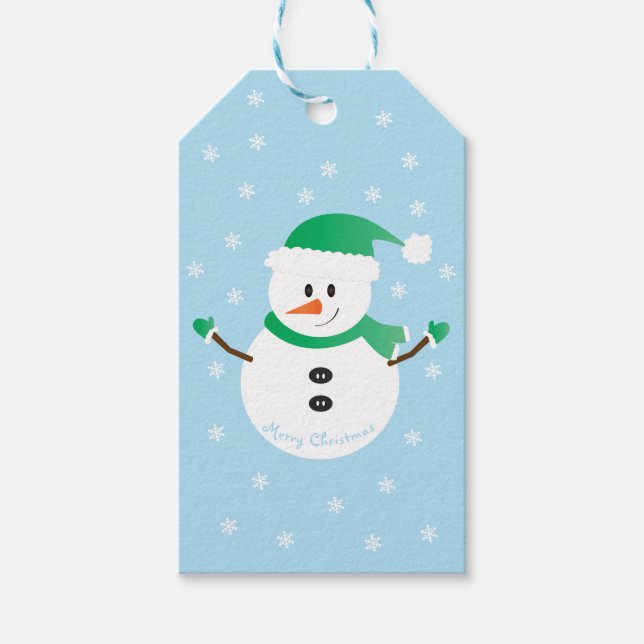 Merry Christmas Snowman Snowflakes Gift Tags (Front)