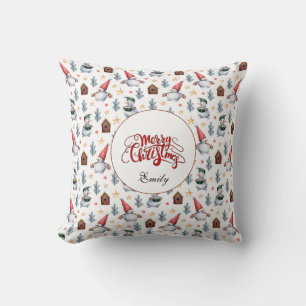 Merry Christmas Snowman Snowflakes Monogram Cushion