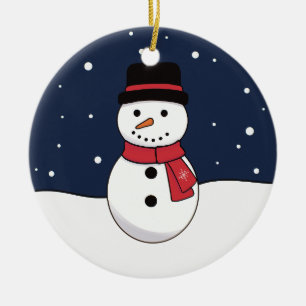 Merry Christmas Snowman Snowy Night Ceramic Tree Decoration