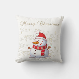 Merry Christmas,Snowman,Sparkles,White Cushion