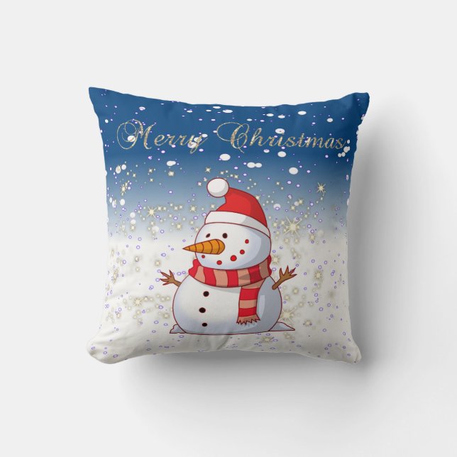 Merry Christmas,Snowman,Sparkles,White Cushion (Front)