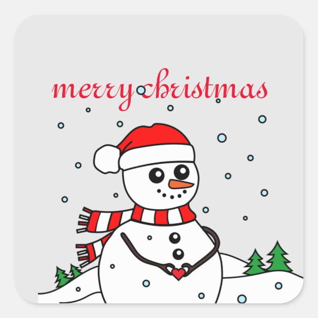 Merry Christmas Snowman   Square Sticker (Front)