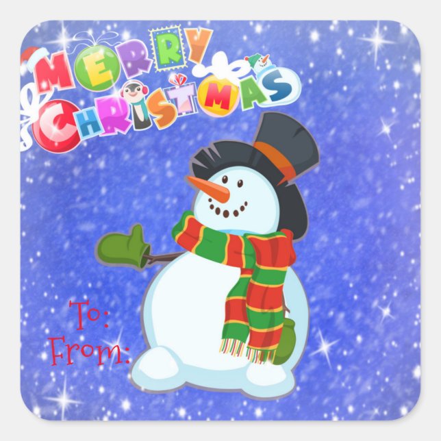 Merry Christmas Snowman Square Sticker (Front)